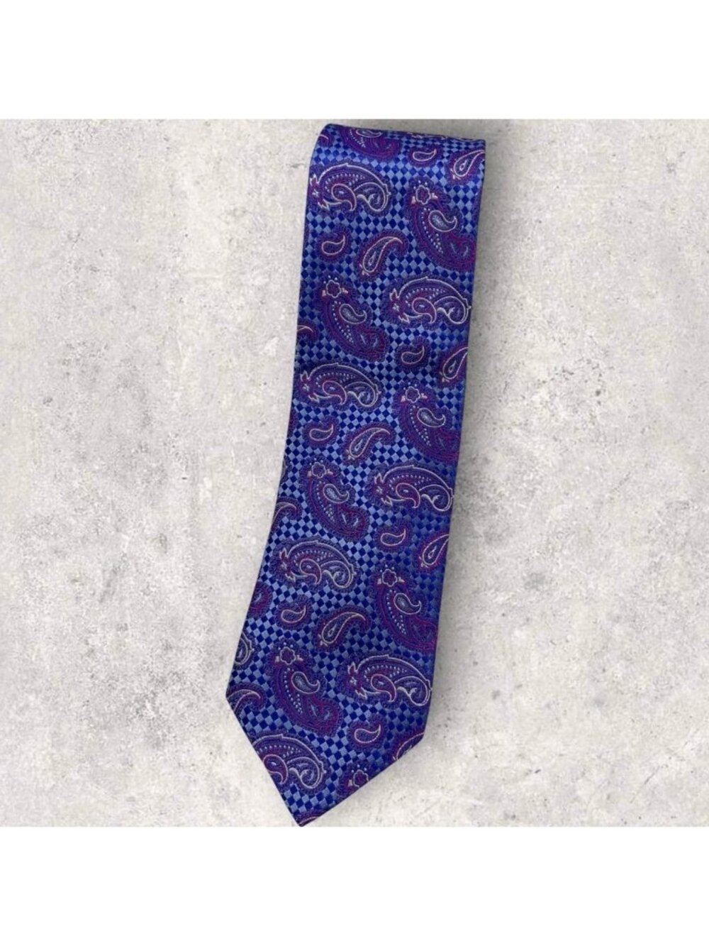 PRINCIPE Silk Tie ITALY XL Navy Blue Purple Paisley W:3.4" EUC